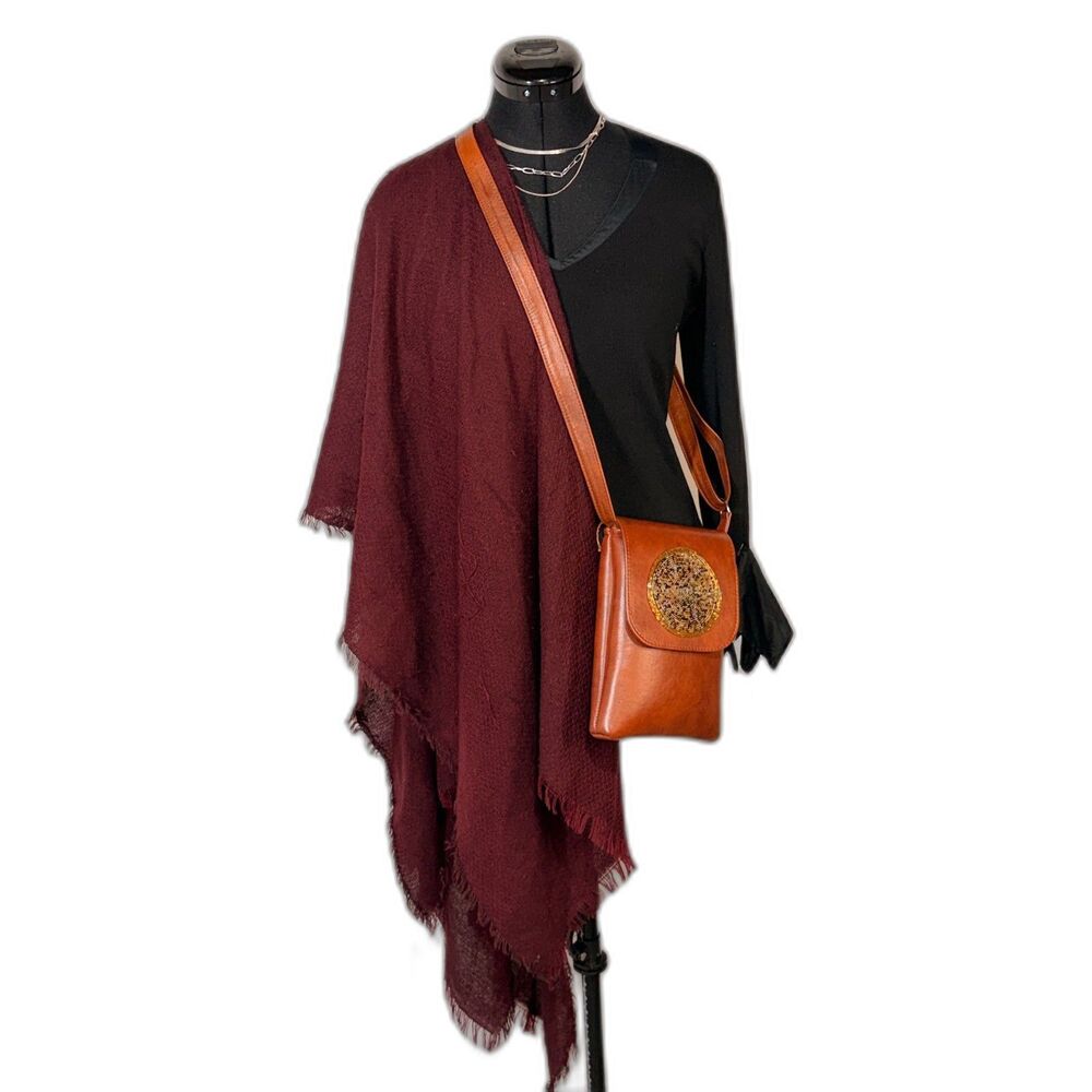 Cognac Faux Leather Crossbody Bag with Beaded Medallion